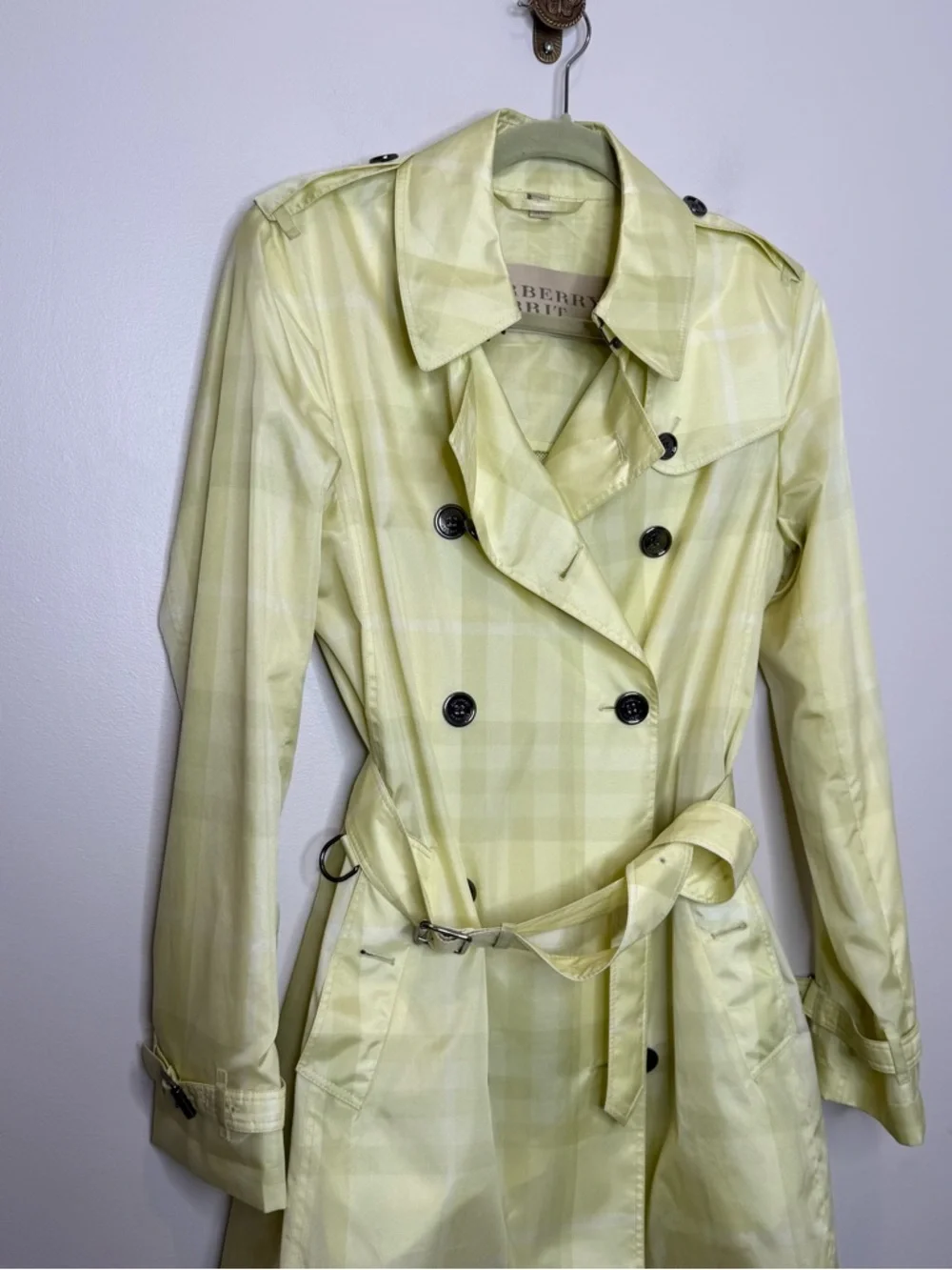 Burberry Brit Check Belted Trench Coat Pale Yellow US 8 / UK 10 - Picture 4 of 13